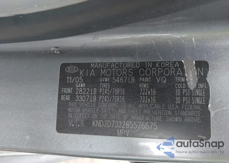 2006 Kia Sorento Ex/Lx z USA, uszkodzony, nr VIN KNDJD733265576675